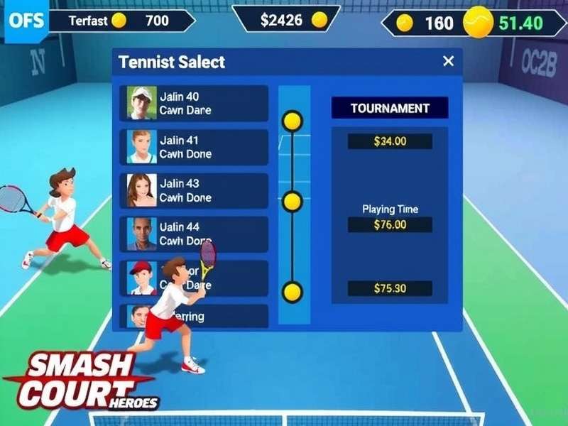Smash Court Heroes tournament screen showing competitive play